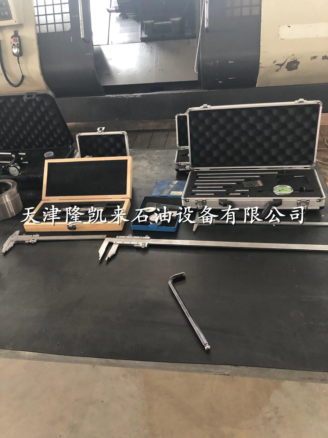 Inspection bench with gauges in workshop